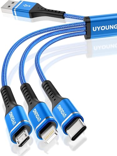 Short Multiple Charger Cord, 3 in 1 USB Cable Universal Charger 1FT, 2Pack - color: Blue, size: 1FT, style: USB A to Multiple Connectors