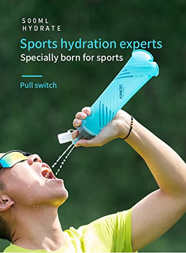 AONIJIE TPU Soft Flask Water Bottle Collapsible Running Flask for Hydration Pack, BPA Free, Wide Opening, for Outdoor Sports Hydration - color: B#Pull Switch#1 Pcs