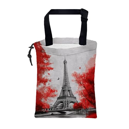 Car Garbage Bag Eiffel Tower Red Trees Drawstring Car Trash Bag Hanging for Back Seat with Adjustable Buckle Canvas Vehicle Trash Can Easy-to-Install - color: Eiffel Tower Red Trees