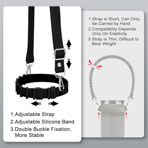 Water Bottle Holder with Strap for Stanley Cup Accessories,Adjustable Shoulder Strap Compatible with Stanley Tumbler,Owala,Hydroflask, YETI and More - color: Black