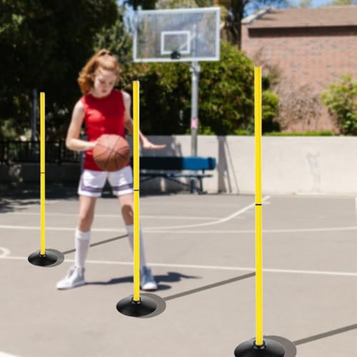 TNZMART 4.9FT Training Agility Poles Detachable Soccer Training Sticks Multi-Purpose Slalom Boundary Poles with Rubber Bases - style: Pack of 6