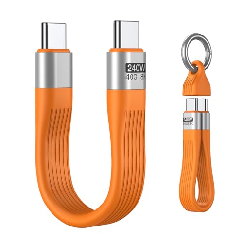 VAFOTON PD 240W Short USB C Cable/USB 4.0 USB C Short Cable/40Gbps Transfer | 8K 60Hz Video Display, Thunderbolt 3/4 for 1Phone16/15, Ma-Book/1Pad Series, Samsung Galaxy, Android Auto, VR - color: Orange