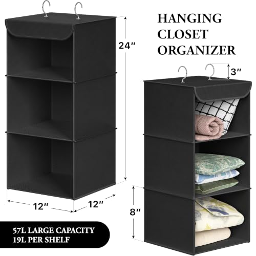 Simple Houseware 3 Shelf Hanging Closet Organizer, Black - color: Black