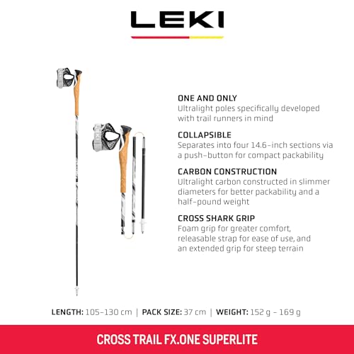 LEKI Cross Trail FX.One Superlite Trekking Poles | Carbon, Adjustable, Lightweight Trail Running & Hiking Sticks, Foldable - size: 120 cm