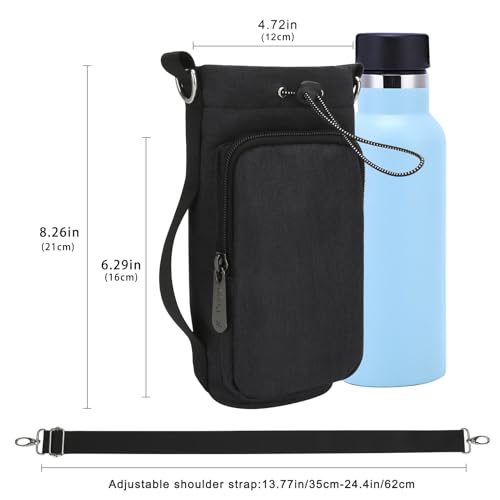 E-Tree Canvas Crossbody Water Bottle Bag,Shoulder Strap,Phone Pocket Black | Canvas & Nylon, Fits 800ml Bottles, Adjustable Strap, Phone Pocket, Hiking Gym Camping, Unisex