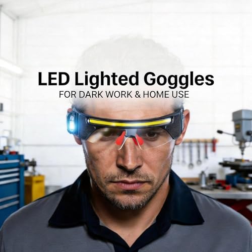 LED Glasses Rechargeable Headlamp with Motion Sensor, 3 Interchangeable Lenses (Clear/Yellow/Gray), Dual Adjustable Spotlights (White/Yellow), Strobe Mode, 3.07 oz, USB C for Camping Fishing Hiking