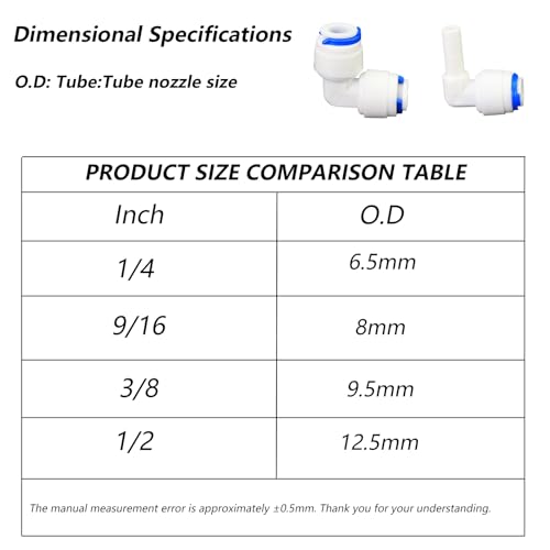 1/4" to 3/8" Push-Fit Elbow Adapter, 5 Pcs | Plastic push-to-connect fitting for RO water filtration, pre-purifier, refrigerator & coffee maker. - style: 1/4" to 3/8" Push-to-Connect Elbow Reducer