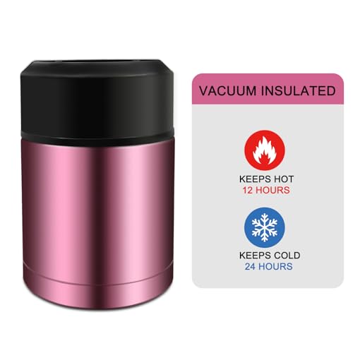 28oz Soup Thermos, Stainless Steel, Wide Mouth, Rose Red - color: rosered-28oz