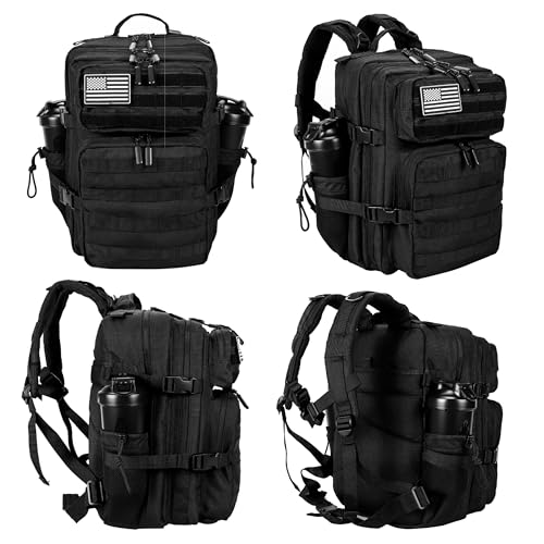 LHI Tactical Military Backpack for Men and Women 25L/35L Army Assault Pack Bag Small Rucksack with Bottle Holder - color: 2.0 35l-black, size: Medium