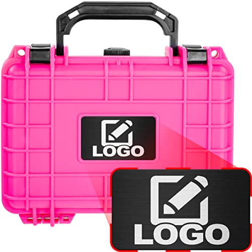 Eylar Protective Gear and Camera Hard Case with Custom Logo Engraved Plate, Water & Shock Proof w/Foam TSA Approved 8.12" x 6.56" x 3.56" (Pink) - color: Pink