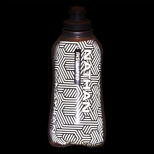 Nathan SpeedDraw 2 Insulated Handheld Running Water Bottle Flask – Double-Wall Insulation, Ergonomic Grip, Blast Valve Cap, Phone & Key Storage Pockets, Reflective Design - 18oz Insulated - Deep Teal - color: Deep Teal 18oz Insulated