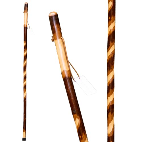 Rustic Wooden Walking Sticks for Hiking - Handcrafted Walking Sticks for Kids, Women & Men - Hiking Staffs with Leather Wrist Strap & Non-Slip Rubber Tip for Maximum Traction - size: 38", style: Twistik