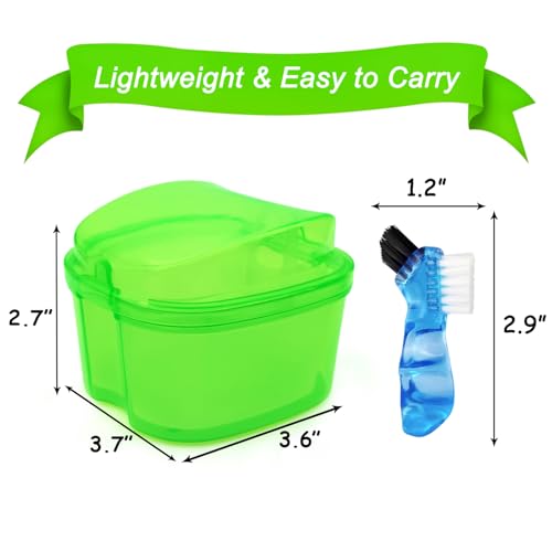 Keedolla Denture Cups for Soaking Dentures, Denture Cleaning Case Retainer Container Mouth Guard Bath Box Holder Case with Brush for Night Guard, Gum Shields and Dental Appliances - color: Green