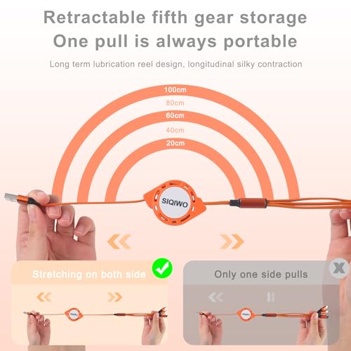 SIQIWO Retractable Multi USB C Charging Cable, 3 in 1 Fast Charging Cord | QC 3.0 Data Sync Fast Charging, Phone Charger Cord ,Travel Car Charger for iPhone17/ Samsung/ MacBook/ Switch - 3.3Ft/ 2 Pack - color: Orange
