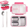 Stainless steel Lunch Box, 3-Compartment Metal Bento Box with Locking Lid, 25oz 304 Food-Grade Meal Prep Container for Work Lunch, Office Commute, Outdoor Picnic - color: Pink