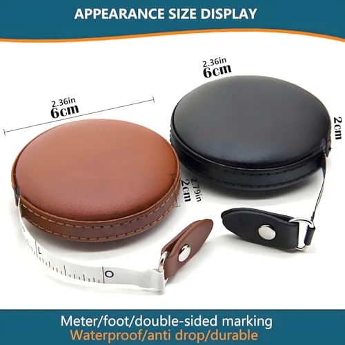 Body Measuring Tape,2 Pack Leather Tape Measure Measuring,60 inch 1.5-Meter Button Double-Sided Automatic Retractable Small Tape Measure,Clothing,Body Measurement,and Wallet Carrying (Black/Brown)
