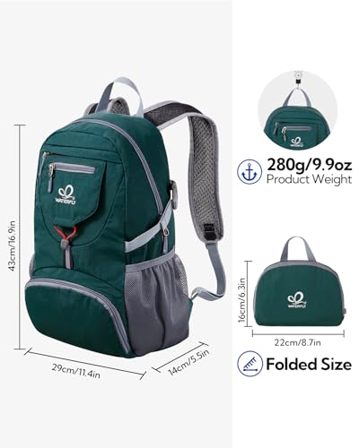 WATERFLY Small Lightweight Packable Backpack: 20l Ultra Light Foldable Travel Hiking Camping Daypack Day Pack for Man Woman | 20L,Recycled nylon material,Multi-compartment storage,Water-resistant,Everyday carry,Ultra Light Foldable Travel Day Pack - color