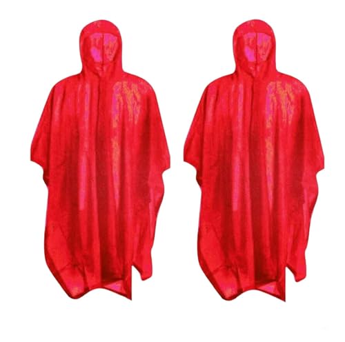 RAIN GUARD 10 Mil Vinyl Rain Poncho with Hood | Expanded 50" x 80" | Reusable Waterproof Protection | Adult Size | 2 Pack - color: Red