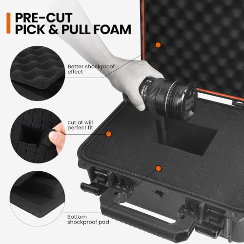 Tactix Hard Case XL Plastic Waterproof Camera Protective Case IP65 Heavy-Duty, Custom Foam Insert, Fit Use of Drones, Camera, Equipments, Tools, 21.41"x17.16"x8.50" Black - size: XL