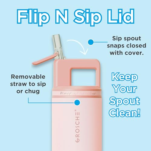 GROSCHE Alpine Flip N Sip Insulated Bottle with Straw Lid, Rose Pink, 20 oz - color: Rose Pink, size: 20 Ounces