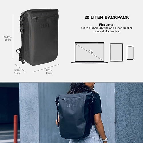 SLNT Faraday Backpack - Waterproof Signal Blocking Dry Bag (20 Liter) | Fits 17 Inch Laptop, Padded Shoulder Straps, 400D Waterproof Nylon TPU, RF-Welded Seams, Roll-Top Closure - size: 20L