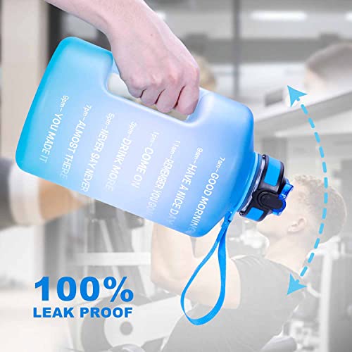 SLUXKE 1 Gallon Motivational Sports Water Bottle with Time Marker, BPA Free 128oz Leak Proof Jug, Black, Plastic, 128 ounces, Fitness, Sports, Outdoor Activities - color: Blue Blue