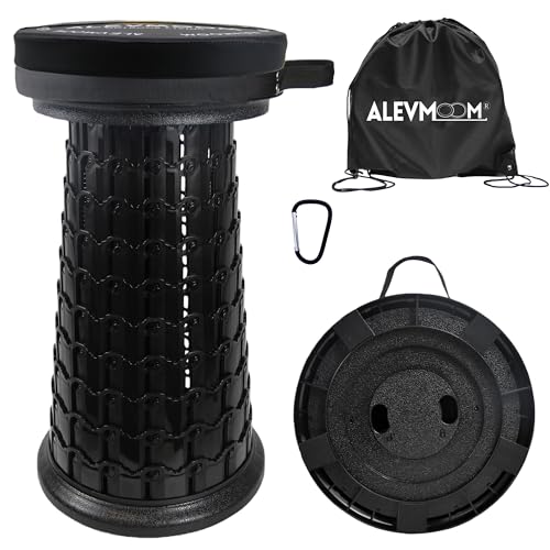 ALEVMOOM Upgrade XXL Collapsilbe Stool with Cushion, H 20.1“, D 13” Heavy Duty Load Capacity 1000lbs, Portable Retractable Telescoping Folding Stool for Camping Hiking Fishing Outdoor - color: Black