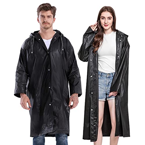 Rain Ponchos for Adults Reusable, 2-5 Pack Raincoat for Women Men, Waterproof Rain Coat Gear with Hood Drawstring - color: Black X2
