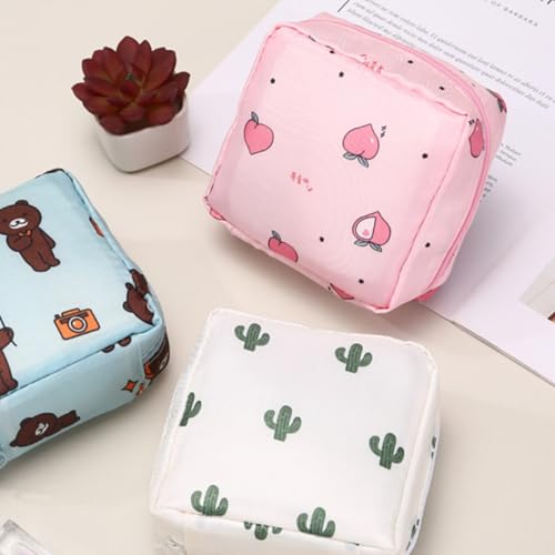 Portable Sanitary Napkin Pouch - Waterproof Travel Organizer Bag with Multi-Compartment Design for Feminine Hygiene and Period Products - color: Pink Peach