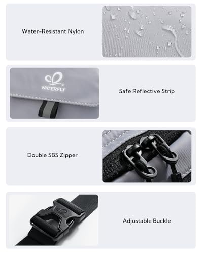 WATERFLY Fanny Pack Waist Bag: 3L Large RFID Anti-Theft with 9 Pockets - color: Grey