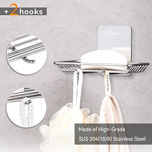 Self Adhesive Bar Soap Dish for Shower, Bathroom Soap Holder Wall Mount – Stainless Steel, Silver - color: Silver
