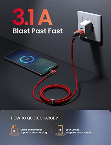USB C Cable [2 Pack 1.6FT] Fast Charger Type C 3.1A Right Angle Nylon Braided USB Type C Cable Compatible with Galaxy Note 10 9 A51, S22 S21 S10 LG G8 G7 Charging Cord - color: Red, size: 1.6FT+1.6FT