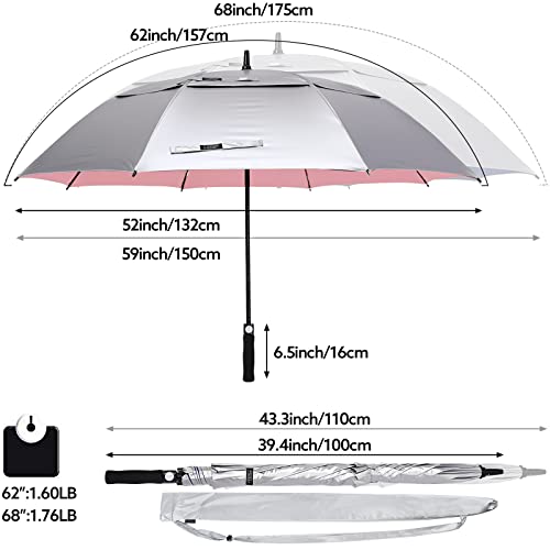G4Free 47/54/62/68 Inch UV Protection Golf Umbrella Oversized Sun Umbrella | UPF 50+, Auto Open, Vented Double Canopy, Extra Large Coverage, Heavy Duty, Windproof Stick Umbrella - color: Pink/Silver, size: 68 inch