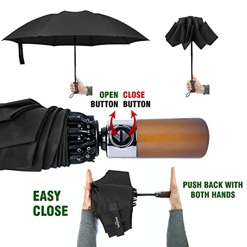 Raintrend Windproof Travel Umbrellas for Rain Automatic +10% Bigger Canopy Strong Frame Compact Folding Portable Umbrella for Women Men Backpack Purse - color: T1 Midnight Black