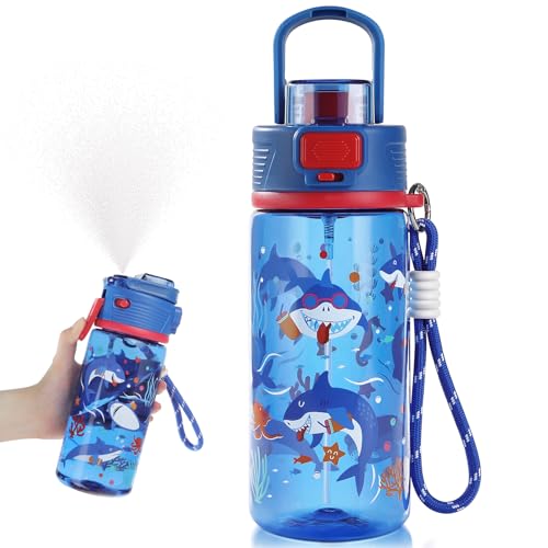 20 oz 2-In-2 Mist and Sip Water Bottle for Kids, Shark - color: Shark
