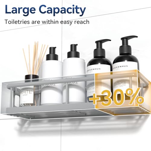Shower Caddy Adhesive, Rustproof Shower Organizer with Soap Holder, Large Capacity Shower Shelves for Inside Shower, No Drilling Bathroom Organizers and Storage for Home Decor（3 Pack Grey） - color: Grey