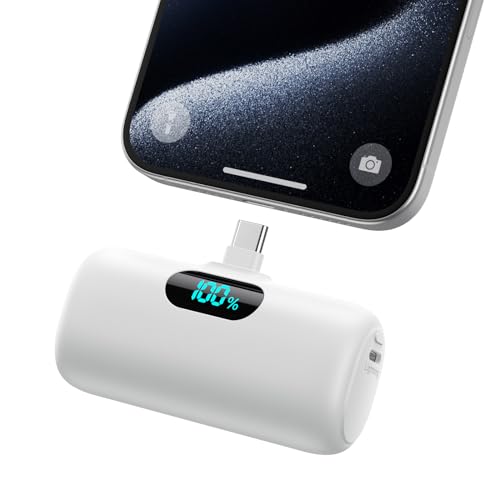 Mini Portable Charger USB C Power Bank,5000mAh PD Fast Charging Battery Pack Built-in USB-C Connector Travel Essential for iPhone17/Pro/17Pro Max/16e/Air/16 Plus/16Pro Max/15 All Series,Android White - color: White