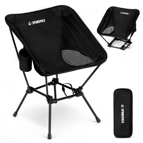 Ultralight Camping Chair for Adults, 3.6 lb, 350 lb Capacity - color: Black
