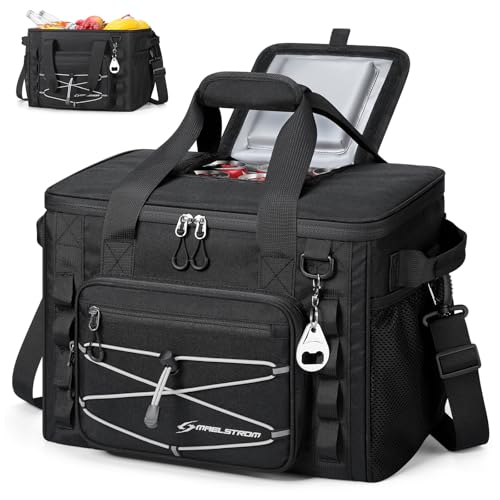 Maelstrom 30/40 Can Soft Cooler Bag, Leakproof Insulated Ice Chest | 24h Cold (With Ice), 5-Layer Insulation, Multi-Pockets ,Lightweight,Perfect For Camping, Beach, Hiking, Kayaking, Road Trips - color: 4.Black with lid, size: 40 Can