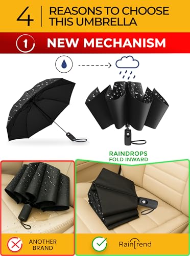 Raintrend Windproof Travel Umbrellas for Rain Automatic +10% Bigger Canopy Strong Frame Compact Folding Portable Umbrella for Women Men Backpack Purse - color: A1 Black&Black1