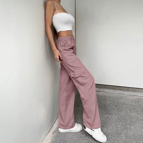 Lepunuo Cargo Pants for Women High Waisted Casual Pants Baggy Stretchy Wide Leg Y2K Streetwear with 6 Pockets - color: Purple Gray, size: 4X-Large