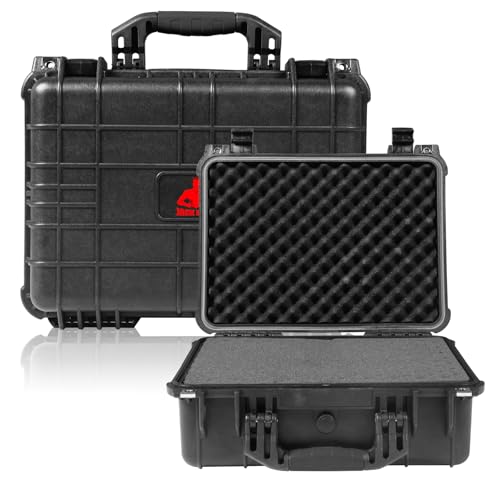 Jack Boss Waterproof Hard Camera Case with Pre-cut Foam,Black | Portable Protective Hard Shell Case With Updated Plastic Material,Fit Drones,Camera,Equipments,16x12.8x6.8 Inch - color: BLACK, size: 16x12.8x6.8 in