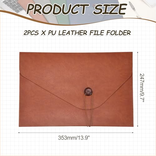 PATIKIL 2Pcs Leather Folder, 14x10 Leather Document Holder File Folder PU Pouch Bag Portfolio File Organizer Button Personal Envelope Waterproof for Traveling Office Men Gift, Brown - color: Brown