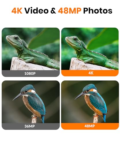 4K 48MP WiFi Trail Camera with Bluetooth App, Night Vision Game Camera, 0.05s Trigger Speed, IP66 Waterproof, 130° Wide Angle for Wildlife Monitoring