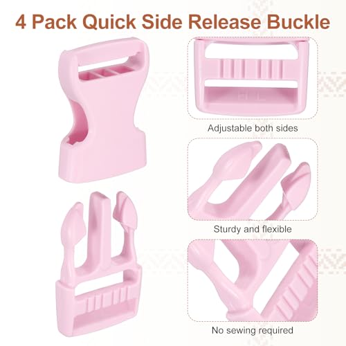 PATIKIL Quick Side Release Buckle, Plastic Buckle Clip Dual Adjustable Belt Snap Fasteners Clasp for Backpack - color: Light Pink