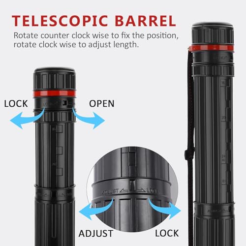 DEWEL Poster Tube 30"-51", Telescoping Blueprint Holder Art Tube with Strap - color: Black (Striped), size: X-Large