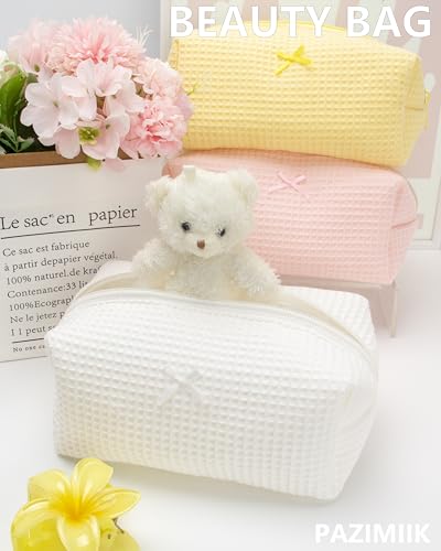 PAZIMIIK Cozy Makeup Bag for Women,Zipper Cosmetic Pouch,Waffle Cream White - color: Waffle Cream White