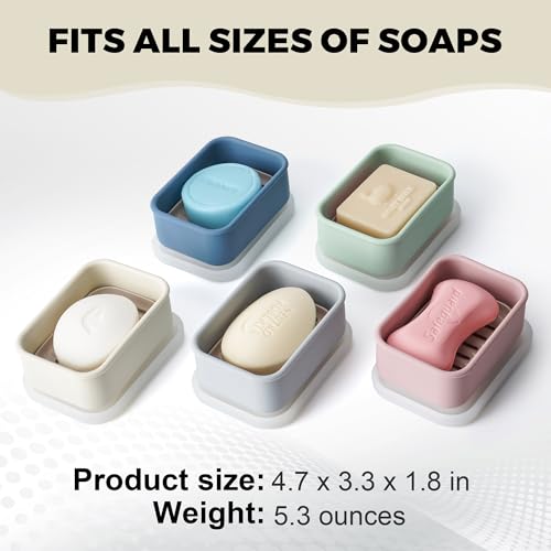 Compact Leakproof Travel Soap Case with Lid & Silicone Strap - Portable Draining Soap Bar Holder for Gym, Bathroom, Camping - Lightweight Silicone Soap Dish Container (Off-White) - color: Off-white