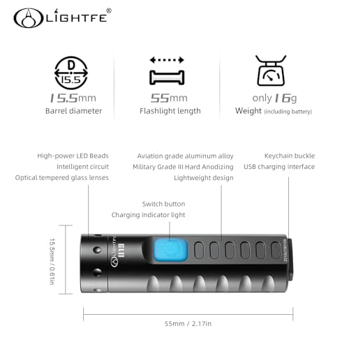 U19 Super Bright Mini Keychain Flashlight | 150 Lumens | USB-C Fast Charging | Aviation Aluminum | Waterproof and Drop-Resistant | Must-Have for Emergency EDC - color: Black, style: U19