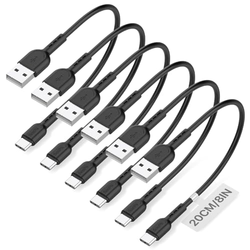 SOOPII Short USB C Cable,6 Pack 8 Inch USB A to USB C Cables,Short Type C Fast Charging Cables,Compatible with lPhone,Galaxy,lPad,Laptop,Charging Station and Power Bank Accessory(Black) - color: Black, size: A to C-6P(18W)